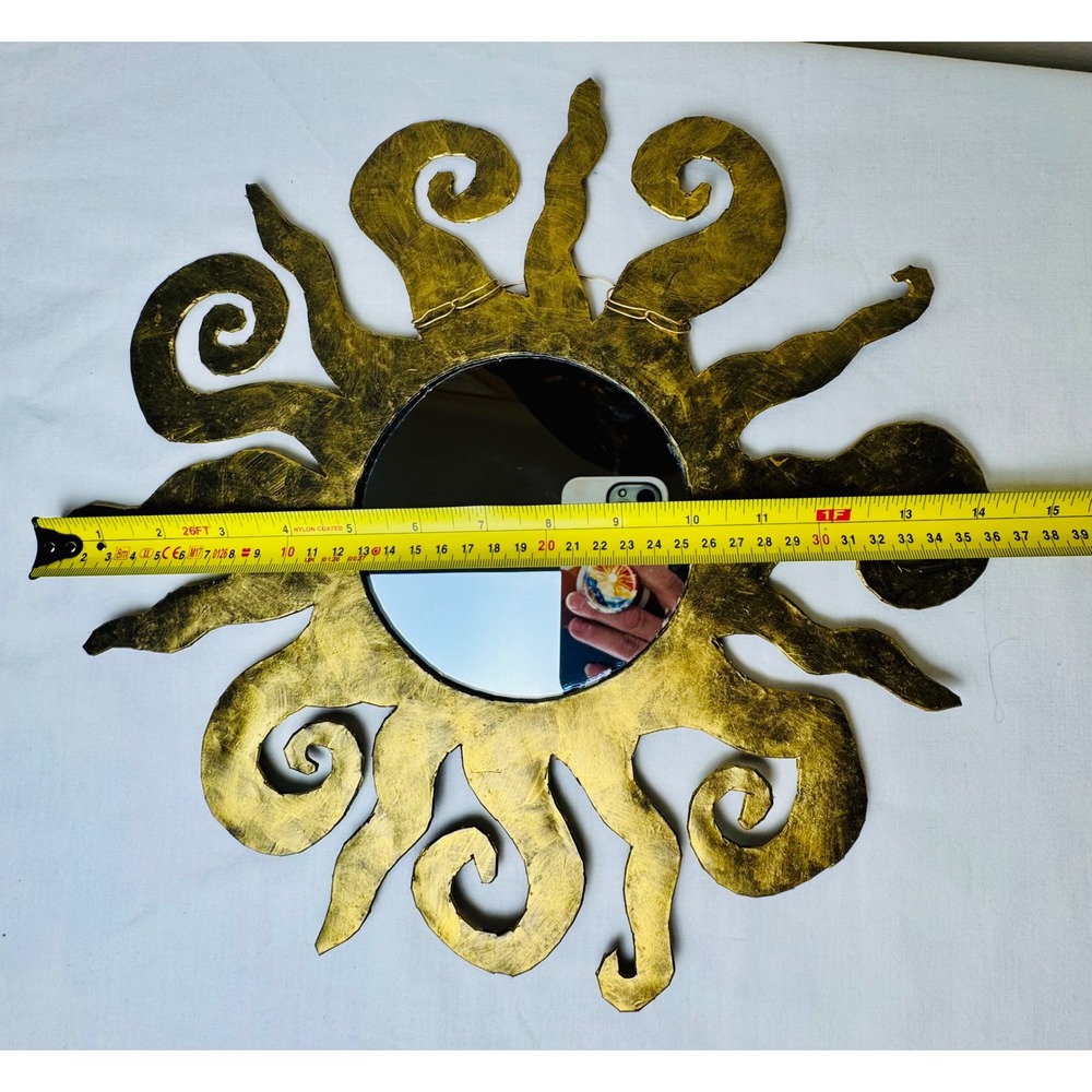 Vintage Brutalist Handmade Celestial Sunburst Wall Mirror Gold Whimsigoth Decor - Picture 4 of 8